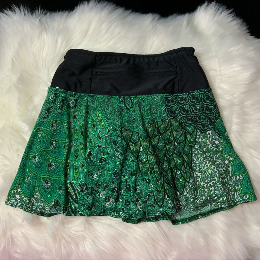 Sparkle Skirts (Boulder Athletic) Green Peacock Swing Running Skirt w/comp short